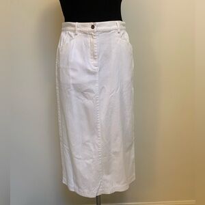 Christopher & Banks White Denim-100% Cotton Skirt-2 Pocket-Front Zip-Midi-4R